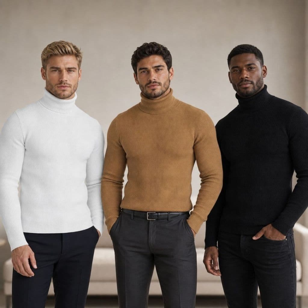 Kit 3 Cacharrel Masculina Tricô Canelado Gola Alta Suéter Blusa Casual Moda Masculina Premium