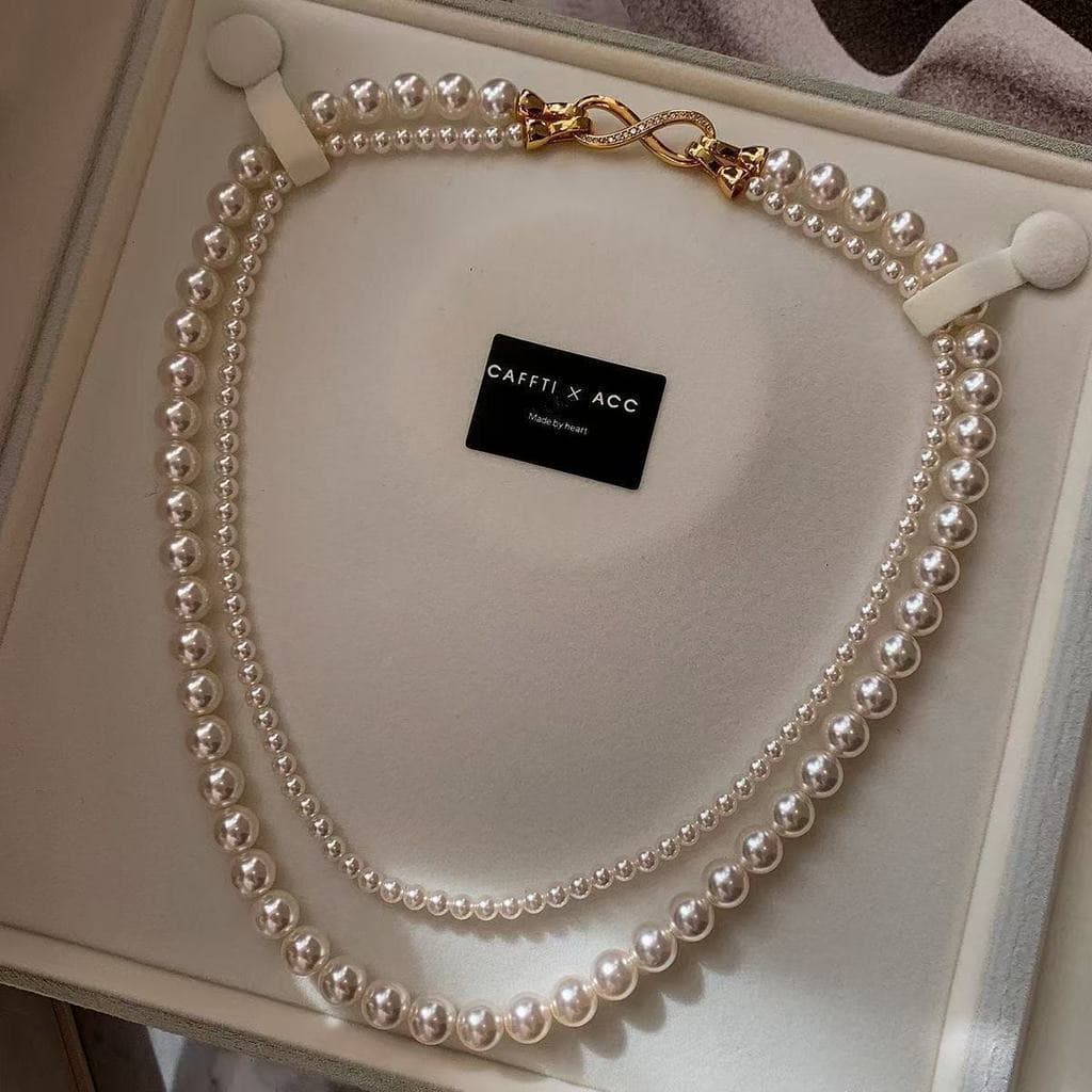 Colar de pérolas feminino, novo estilo de luxo leve, corrente de clavícula de dupla camada de nicho DF0Q G6FY
