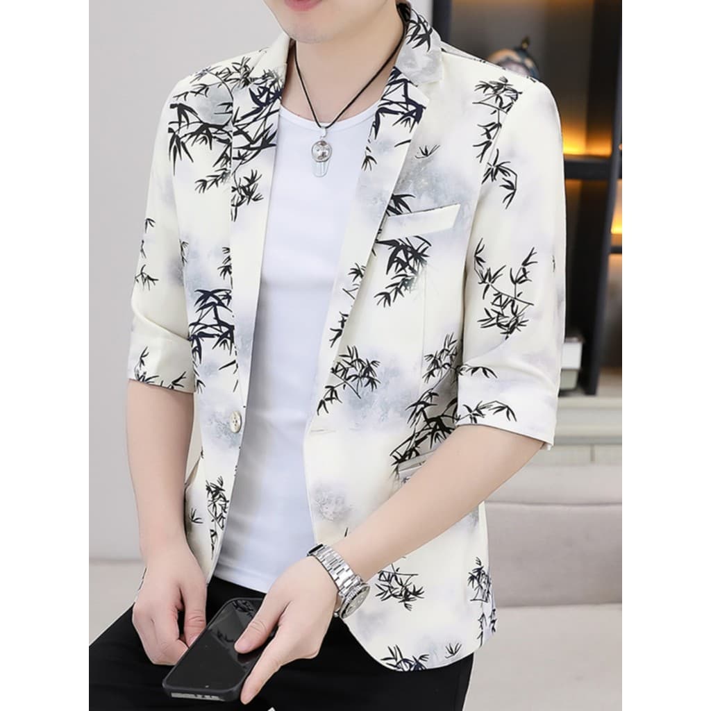 Terno de manga curta estampado de seda gelo masculino verão estilo fino respirável camada única de secagem rápida Street