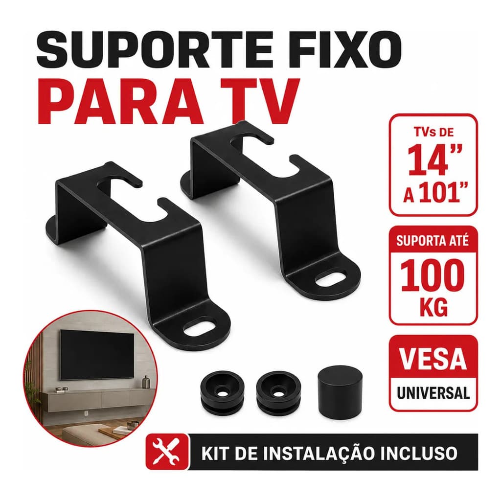 Suporte Universal Fixo Para Televisão e Monitor Smart TV LED LCD 4K Parede Painel 14 a 101 Polegadas