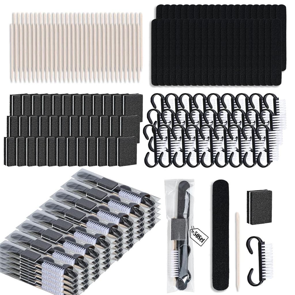 50 Conjuntos de Kit de Manicure Descartável Básico, Kit de Unhas de 4 Peças para Viagem, Pincel com Cabo, Mini Lixa de U