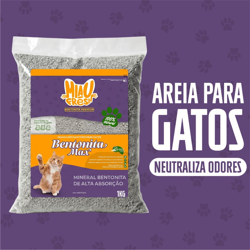 Areia Higiênica Biodegradável 4Kg  Bentonita  P/ Gatos Controle De Odores Torrão