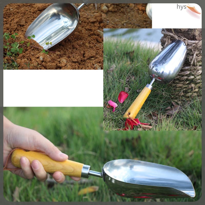 💍 1Peças Pá De Jardim Resistente De Aço Inoxidável E Madeira Prata