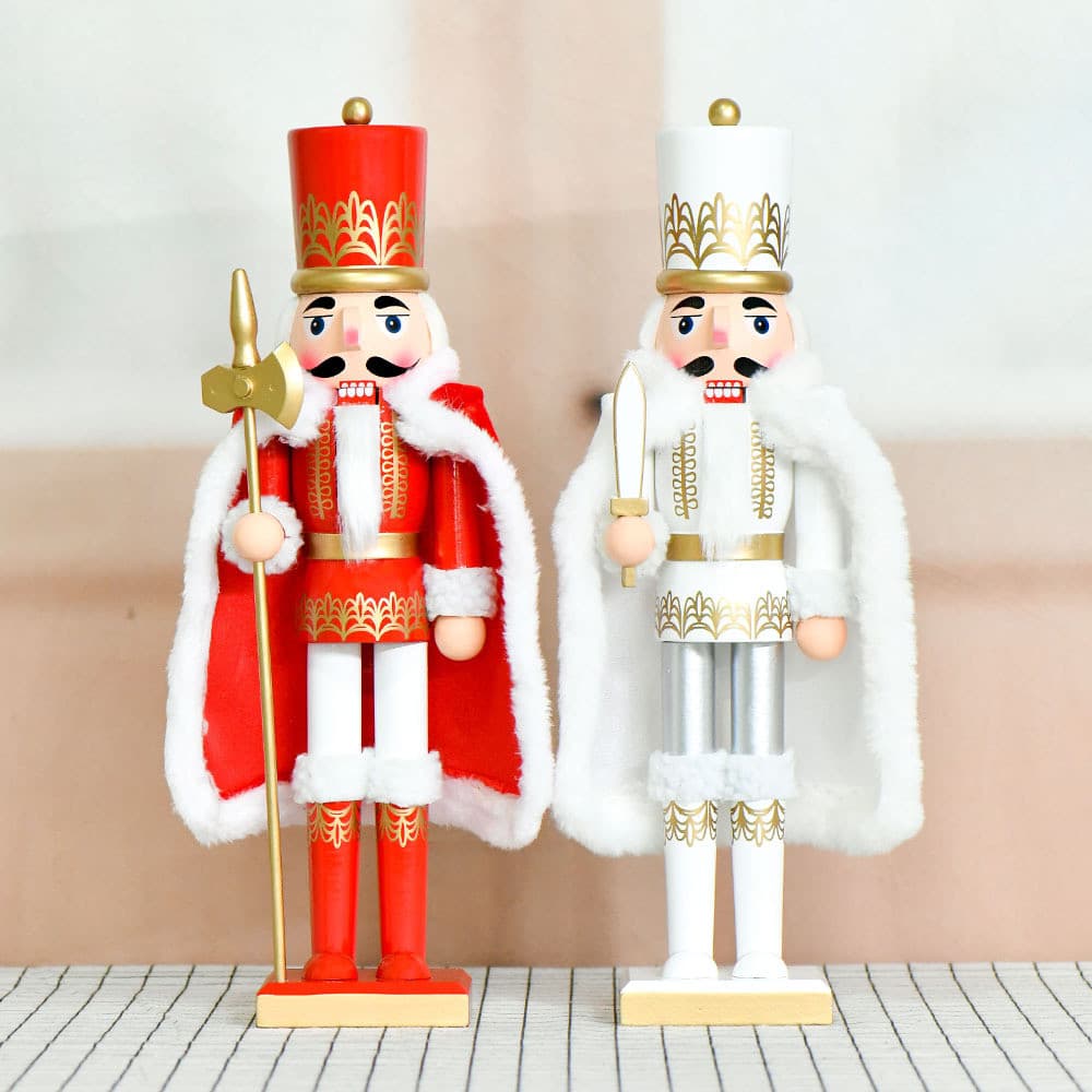 Soldado Quebra-Nozes De Madeira premium-38cm Com Capa Vermelha E Branca , Cetro Machado , Figura De Decoração De Casa De