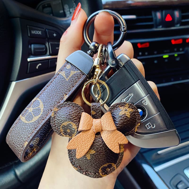 Chaveiro de couro e aço inoxidável dourado, adequado para pendentes de carro/criativo/Mickey/chaveiro decorativo para ca