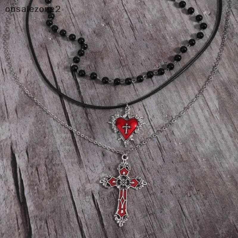 ONS Gótico Em Forma De Coração Cruz Pingente Nelace Conjunto Feminino Estilo Punk Y2k Acessórios Jóias Personalizadas Pr