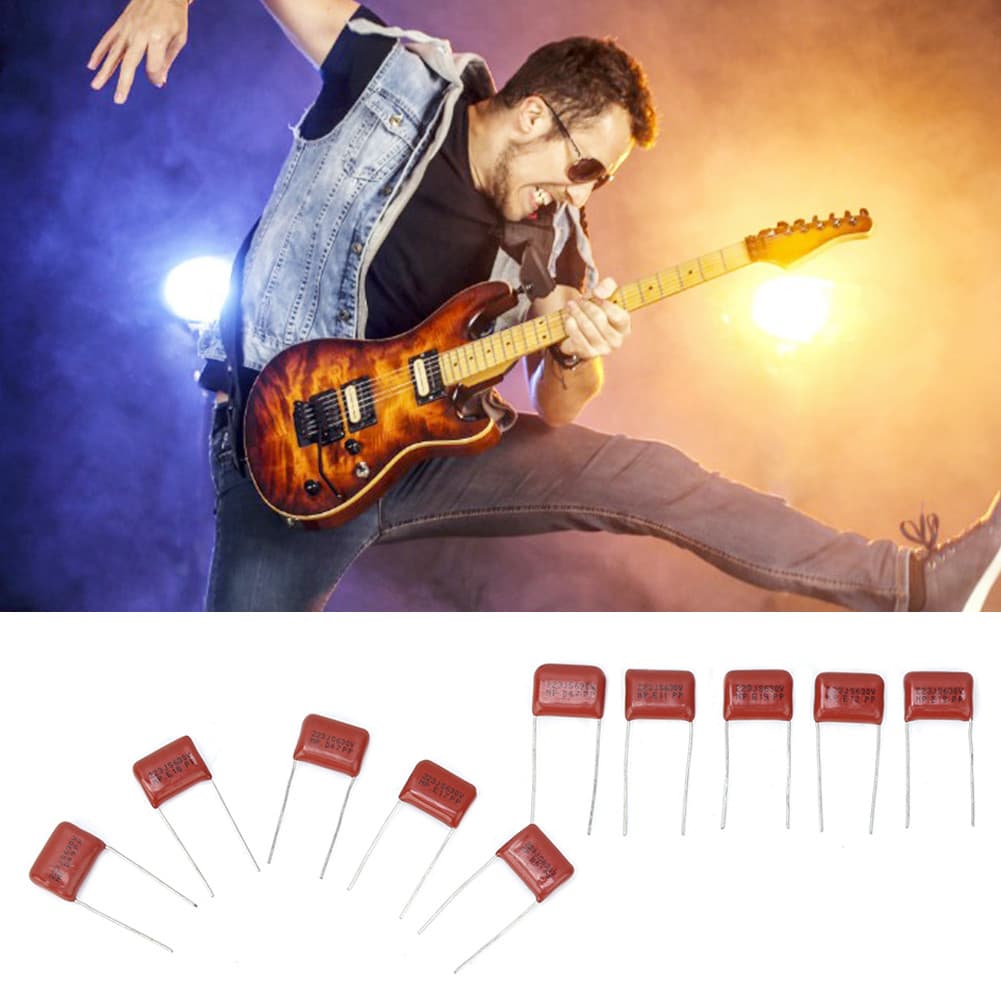 Irfora 10pcs capacitores de tom de guitarra com vantagem de timbre aprimorada para guitarras elétricas e baixo vermelho