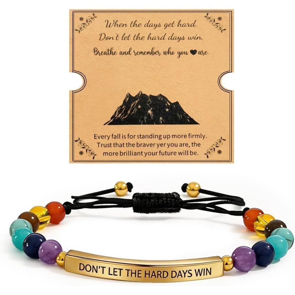 Pulseira \"Que os Dias Difíceis Vencerem\" para Mulheres e Homens, Ajustável, com Contas Gravadas, Pulseiras Motivaciona