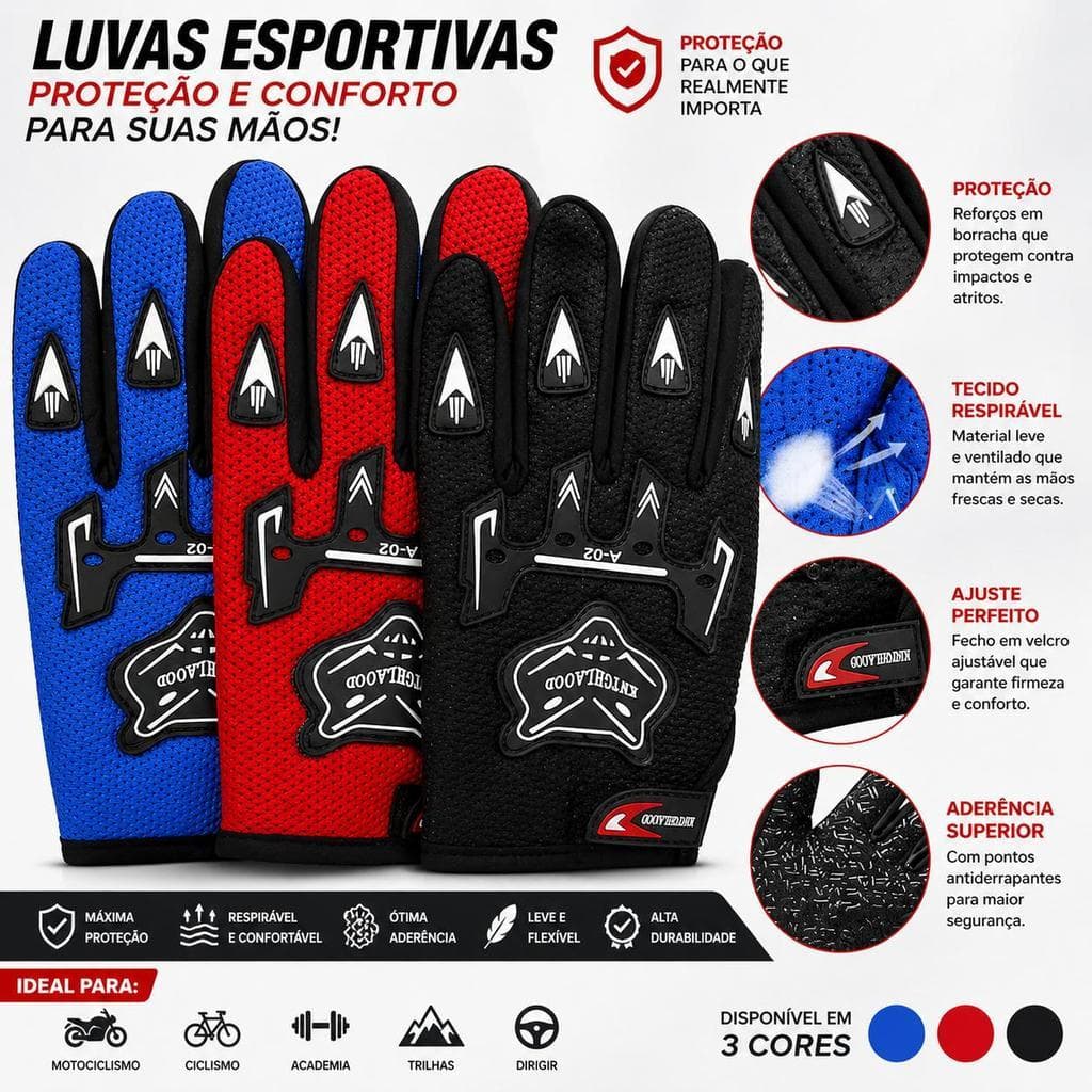 par de Luva Esportiva Proteção Reforçada Antiderrapante | Conforto e Segurança | Ciclismo, Moto