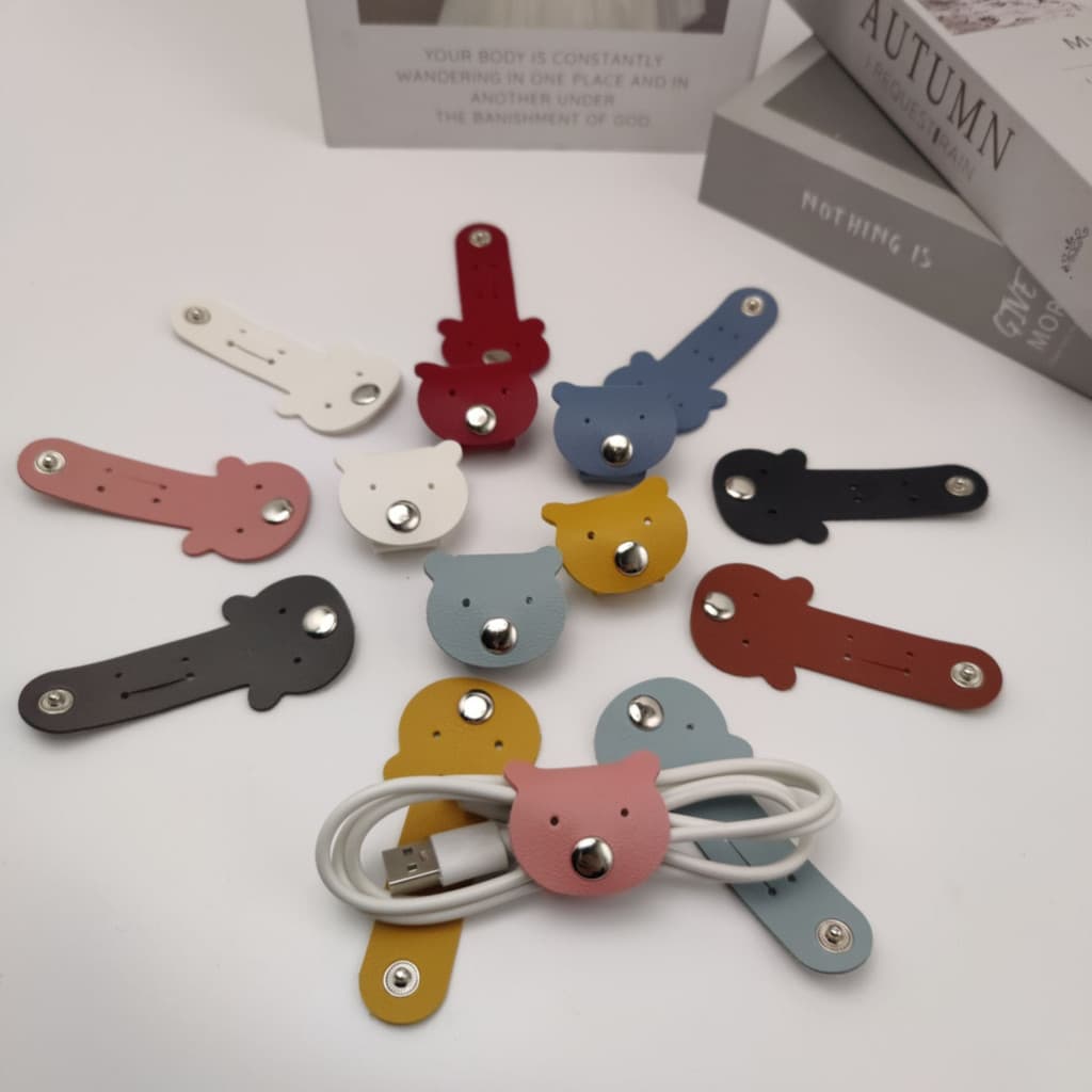 Forma de urso couro PU fone de ouvido cabo enrolador Hub organizador de cabos organizador de cabos