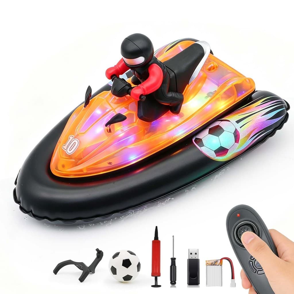 Barco De Controle Remoto Para Piscina Com Pára-Choque Inflável , Luz LED Fria , | Bateria Recarregável 700mah Super Lega