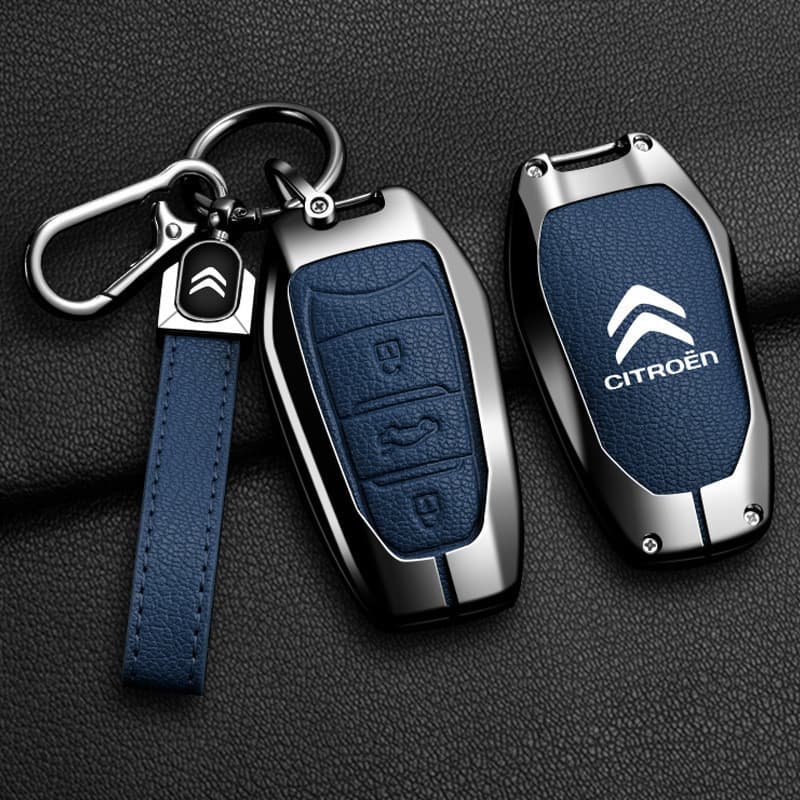 Capa de Chave de Carro em Liga de Zinco Citroen, Acessório de Moda em Couro para Citroen Basalt/C3/C3 Aircross/C4 Pallas