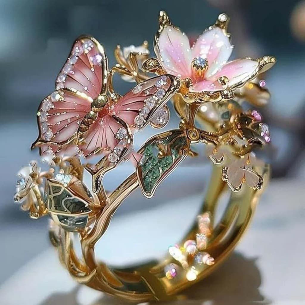 Venda quente novo estilo colorido anel de gotejamento de óleo borboleta dedo novo produto moda anel aberto Boutique flor