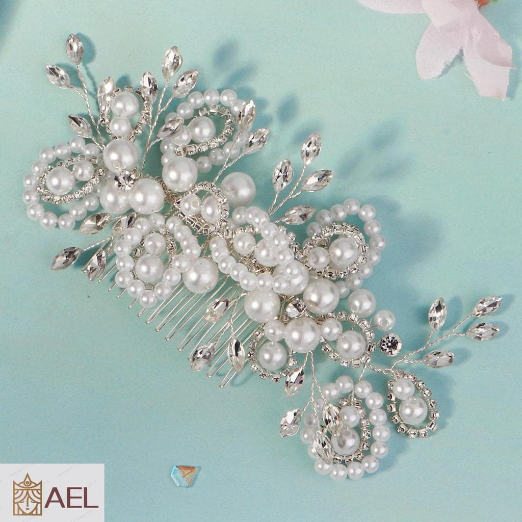 Pentes De Cabelo Com Flor De Strass Brilhante , Pente De Noiva Pérola Para Festa De Banquete De Casamento
