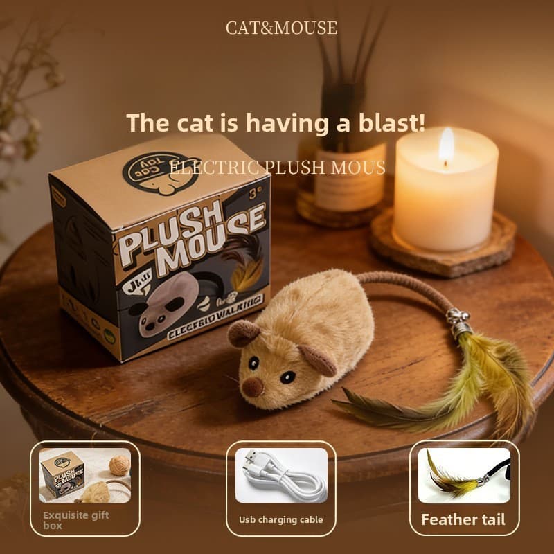 Simulação elétrica Mouse de pelúcia provocando gato brinquedo carregamento USB 2.4G controle remoto gato aliviar o tédio