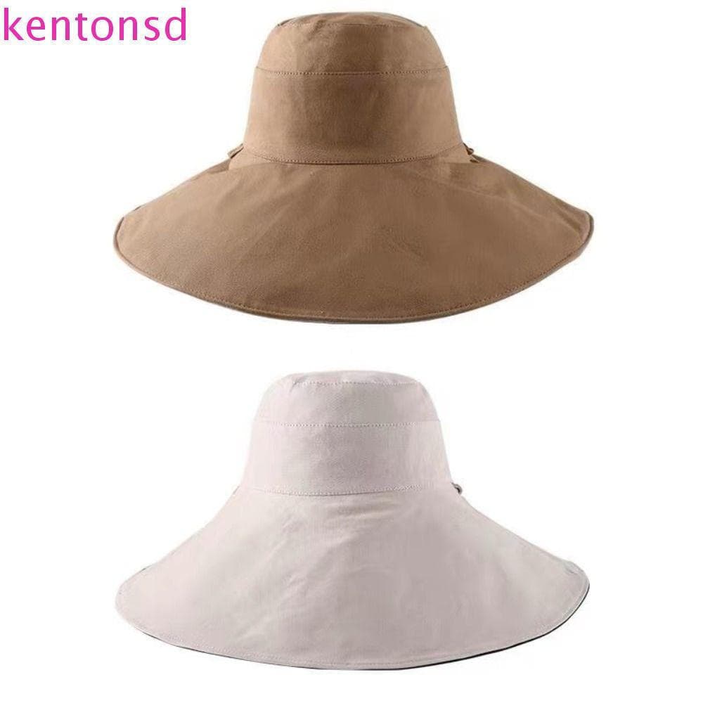 Chapéu de Sol KENTONSD, Aba Longa, Cor Sólida, Chapéu de Pescador Feminino, Chapéu de Balde de Caminhada de Dupla Cama