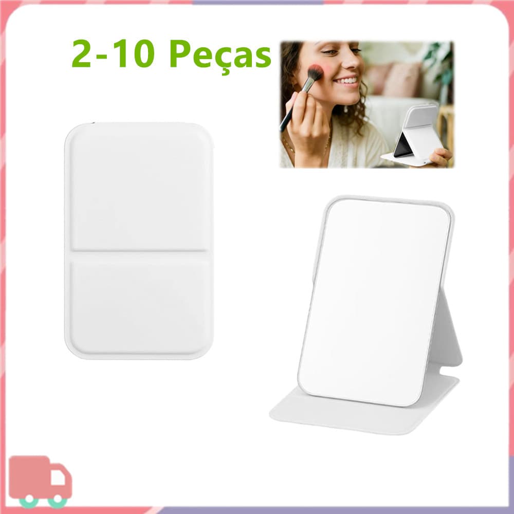 2-10 espelho de maquiagem portátil de couro branco, espelho de bolso de viagem 7*10,5cm, espelho de maquiagem para bolsa
