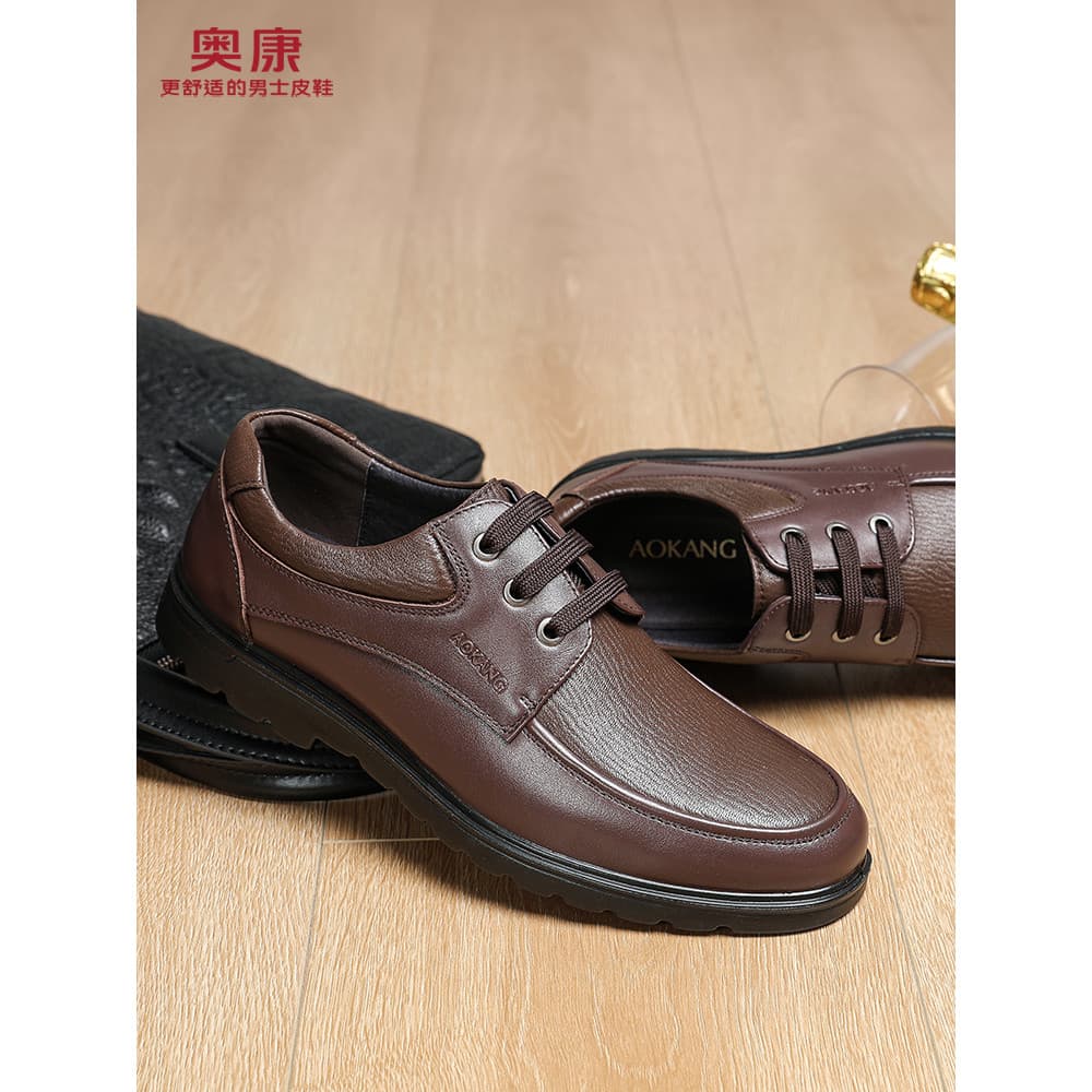 Okcom sapatos de couro masculino couro genuíno genuíno sola macia sapatos casuais marrom de meia-idade pai sapatos camad