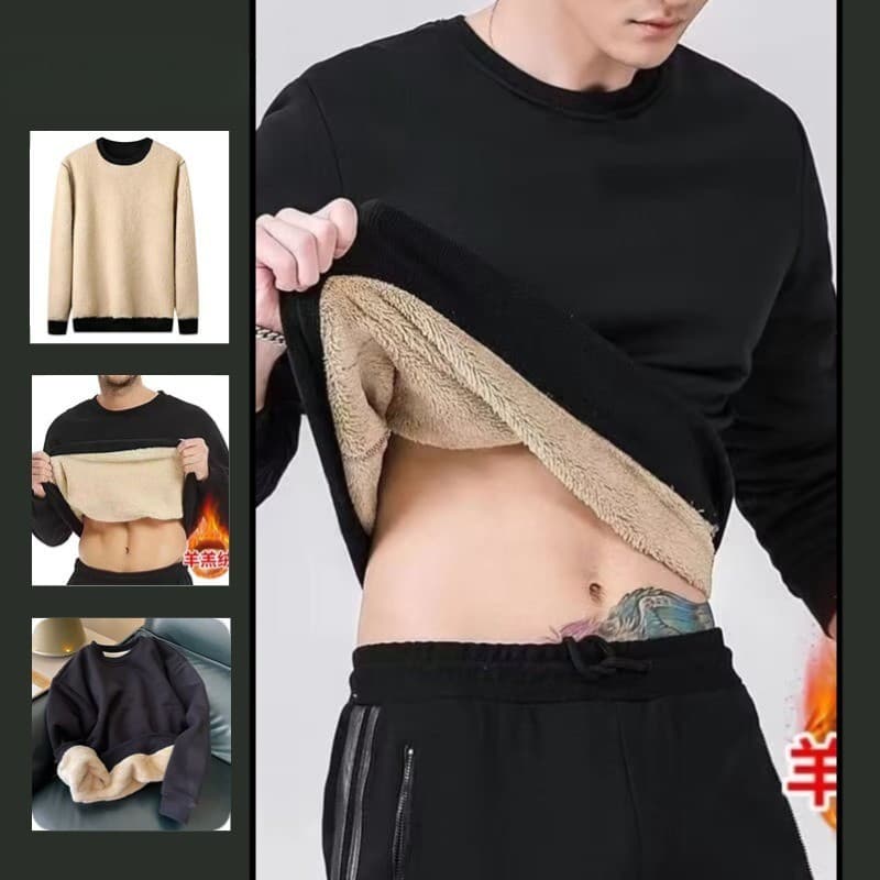 Inverno cordeiro velo moletom masculino quente engrossado velo exterior Wear sem capuz tamanho grande Casual pulôver top