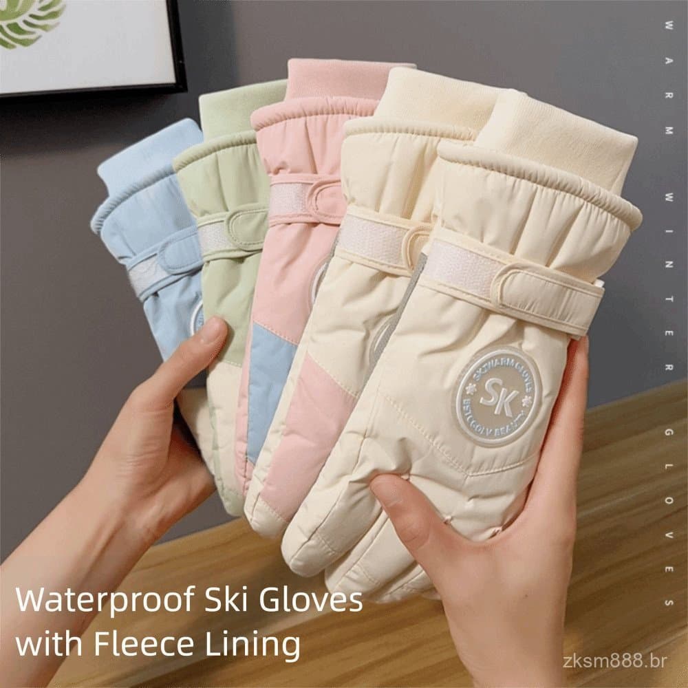 Luvas de esqui, luvas impermeáveis para ciclismo de inverno, forradas com fleece, luvas quentes e à prova de neve, feita