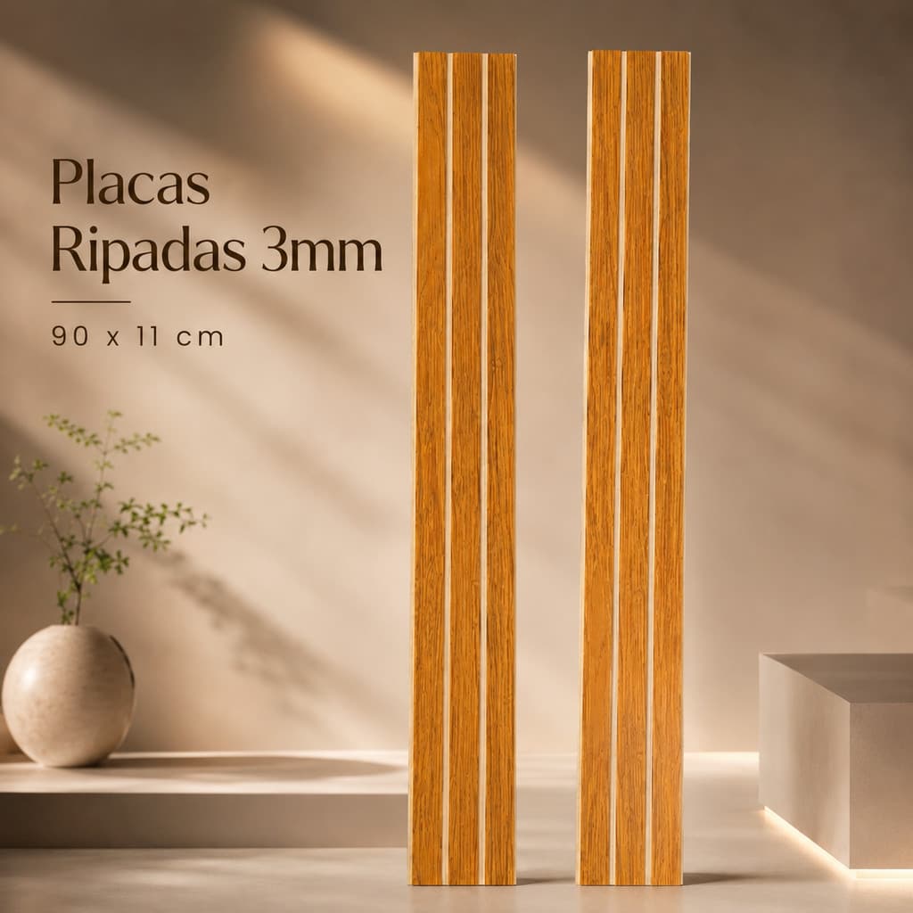 Kit 30 Placas Painel Ripado MDF 90x11cm Autocolante Revestimento Decorativo para Parede