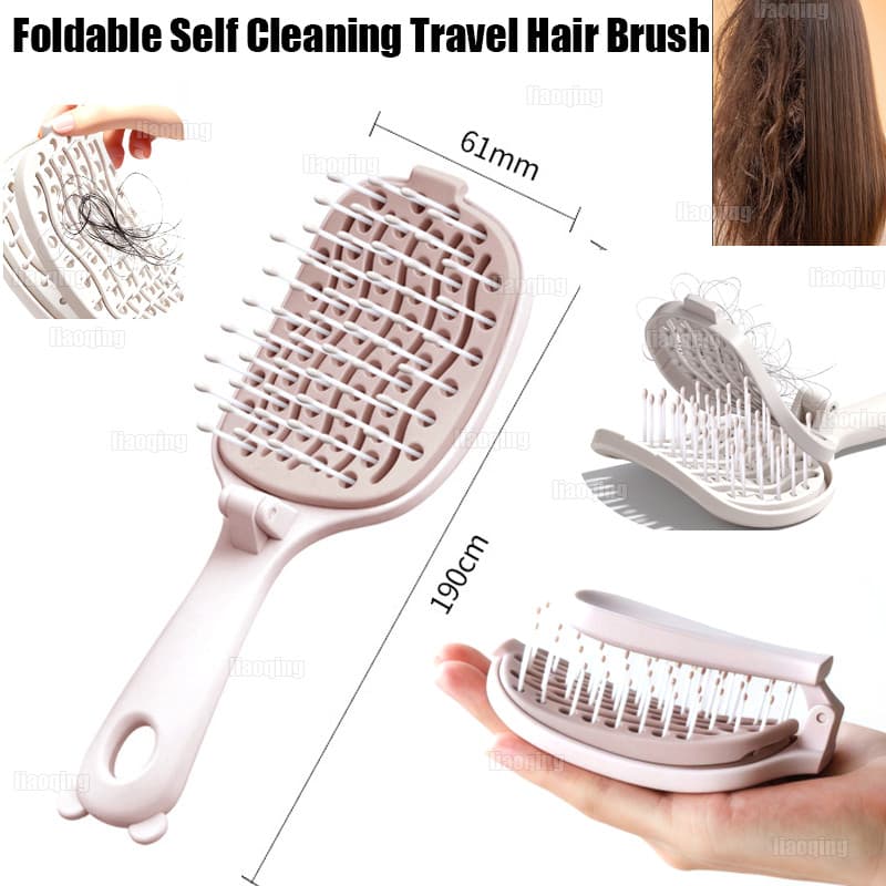 Dobrável Auto-Limpeza Mini Escova De Cabelo Portátil Desembaraçador Pente Molhado Seco Viagem Bolso