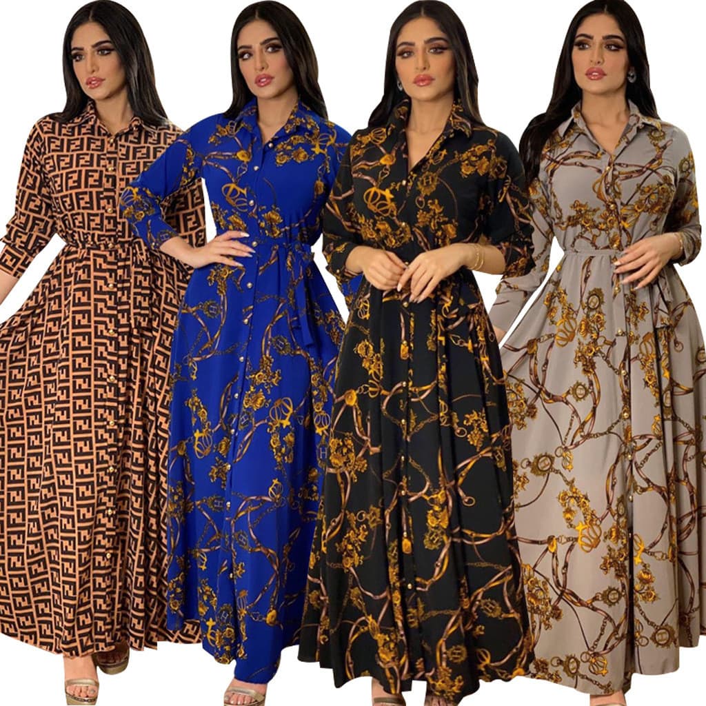 [Estilo mais vendido] Vestido Casual feminino com estampa Digital elegante [Envio rápido]