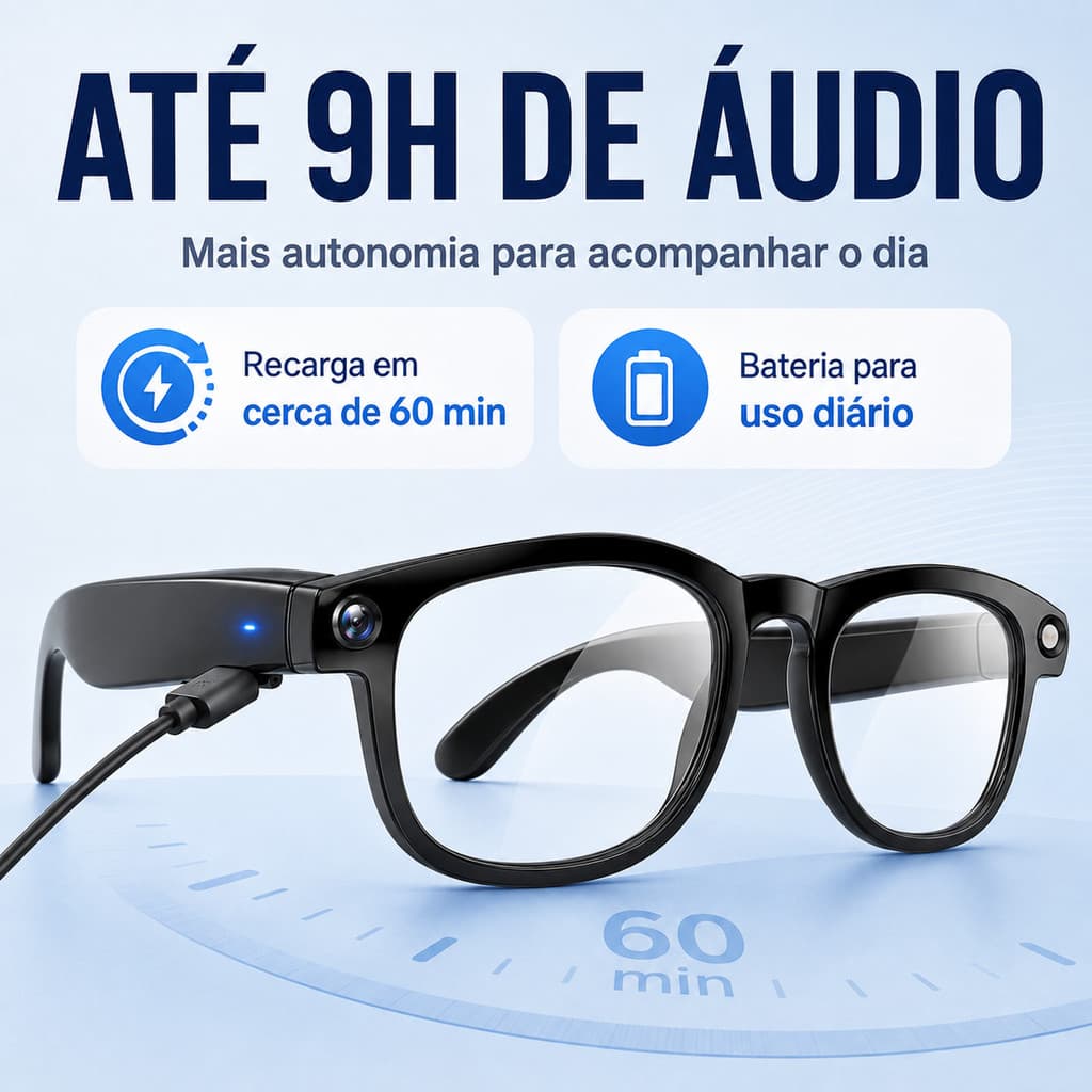 Óculos inteligentes unissex com lente 8MP, tradução idiomas e conexão Bluetooth sem fio rbgdpwunta