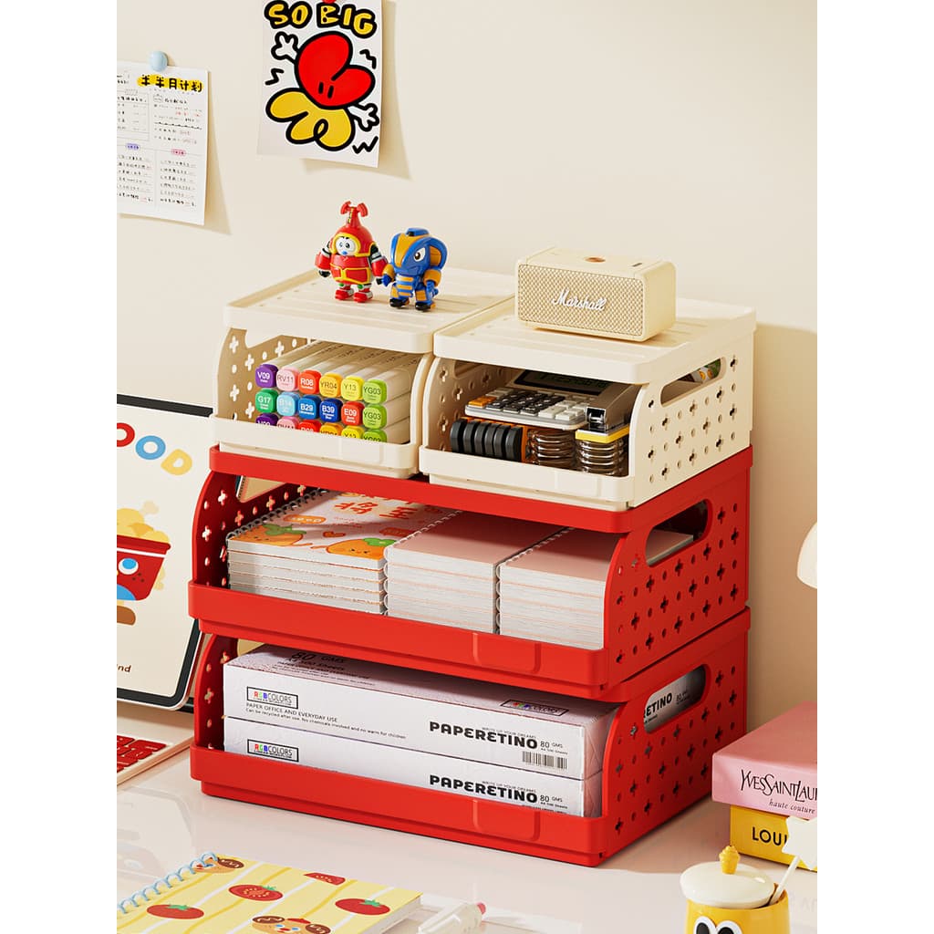 Caixa de armazenamento multicamadas de mesa Caixa organizadora de papelaria Rack de armazenamento em camadas de plástico