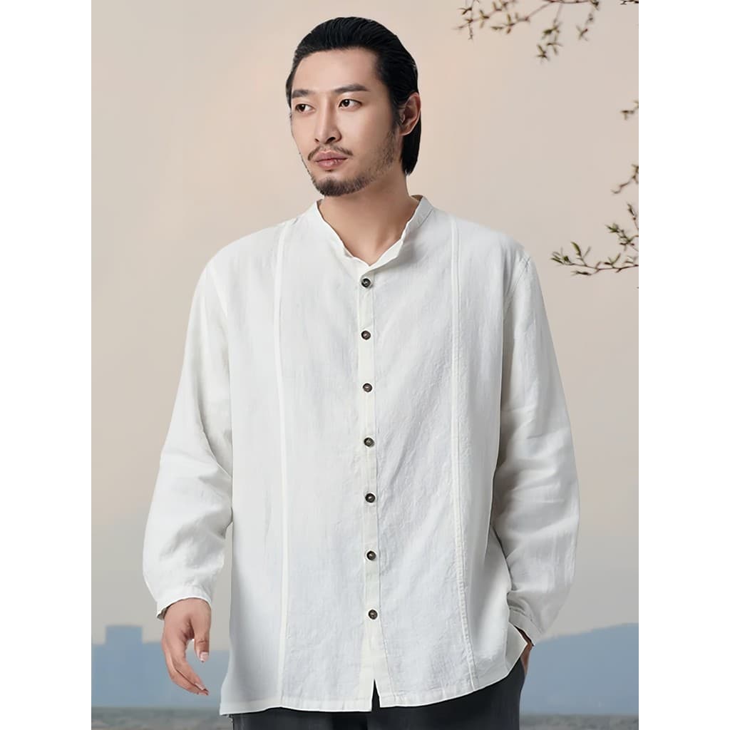 Nan Tang terno estilo chinês masculino outono topo Retro camisa de manga comprida masculino solto Casual forro de fundo