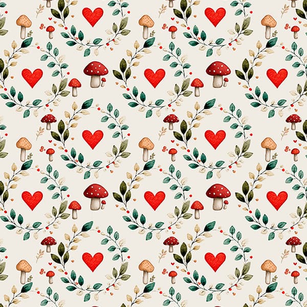 Tecido Tricoline Estampado Digital Cogumelo do Amor 100% Algodão Costura Decoração Mesa Roupa