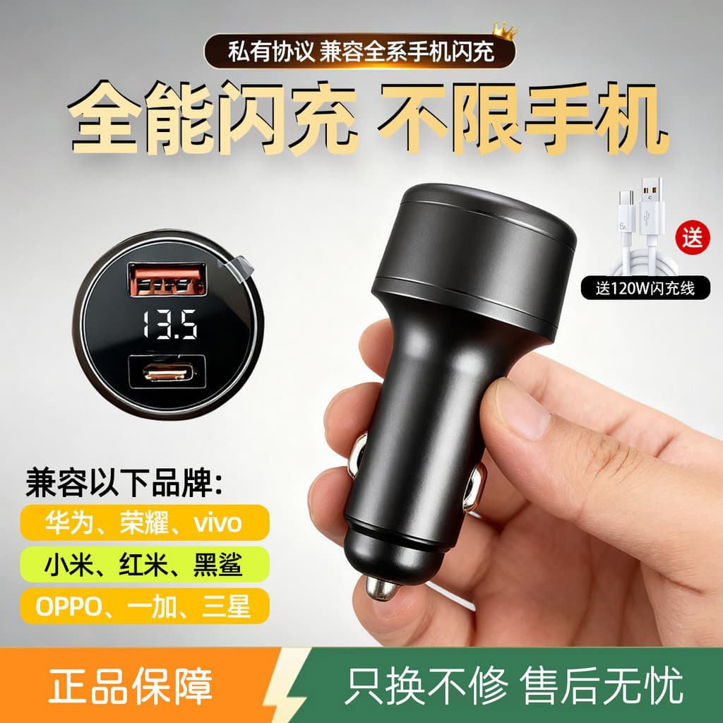 120W Protocolo Completo Carga Super Rápida Adequado para Huawei Honor VIVO OnePlus Cabeça de Conversão de Isqueiro Carre