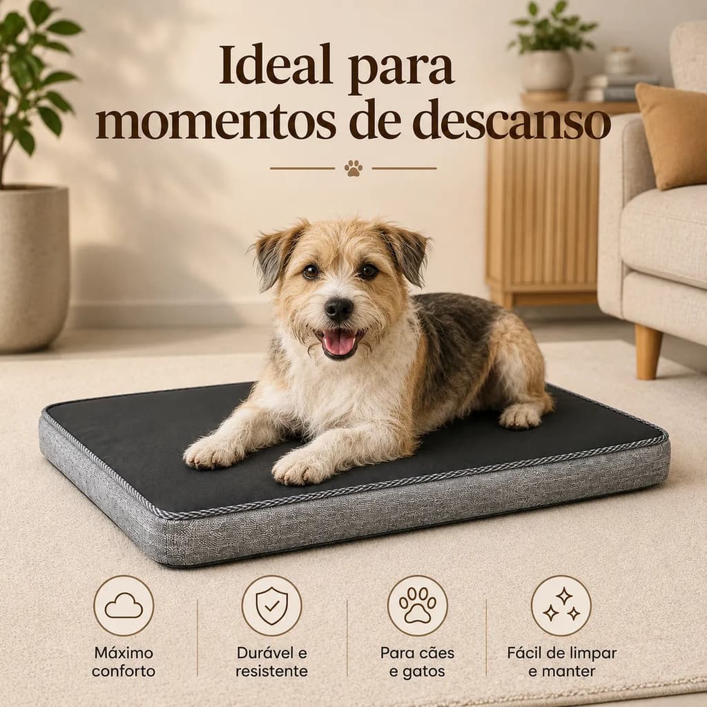 Colchão Cama Pet Ortopédico Impermeável Para Cães Gatos Cinza/preto Liso Tam. P