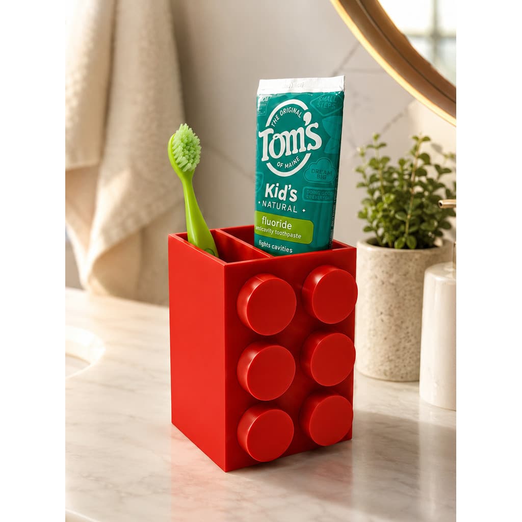 Porta Escova De Dente Lego Organizador Banheiro Porta Pasta Dental Infantil Multiuso 3D Decorativo Suporte Escovas Creme