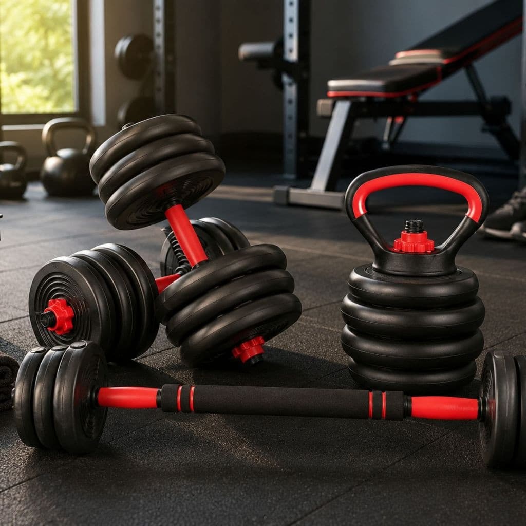 Kit De Halteres 40kg Ajustável 6 Em 1 Com Barra Anilha Peso Musculação Academia Treino Multifuncional  Halter