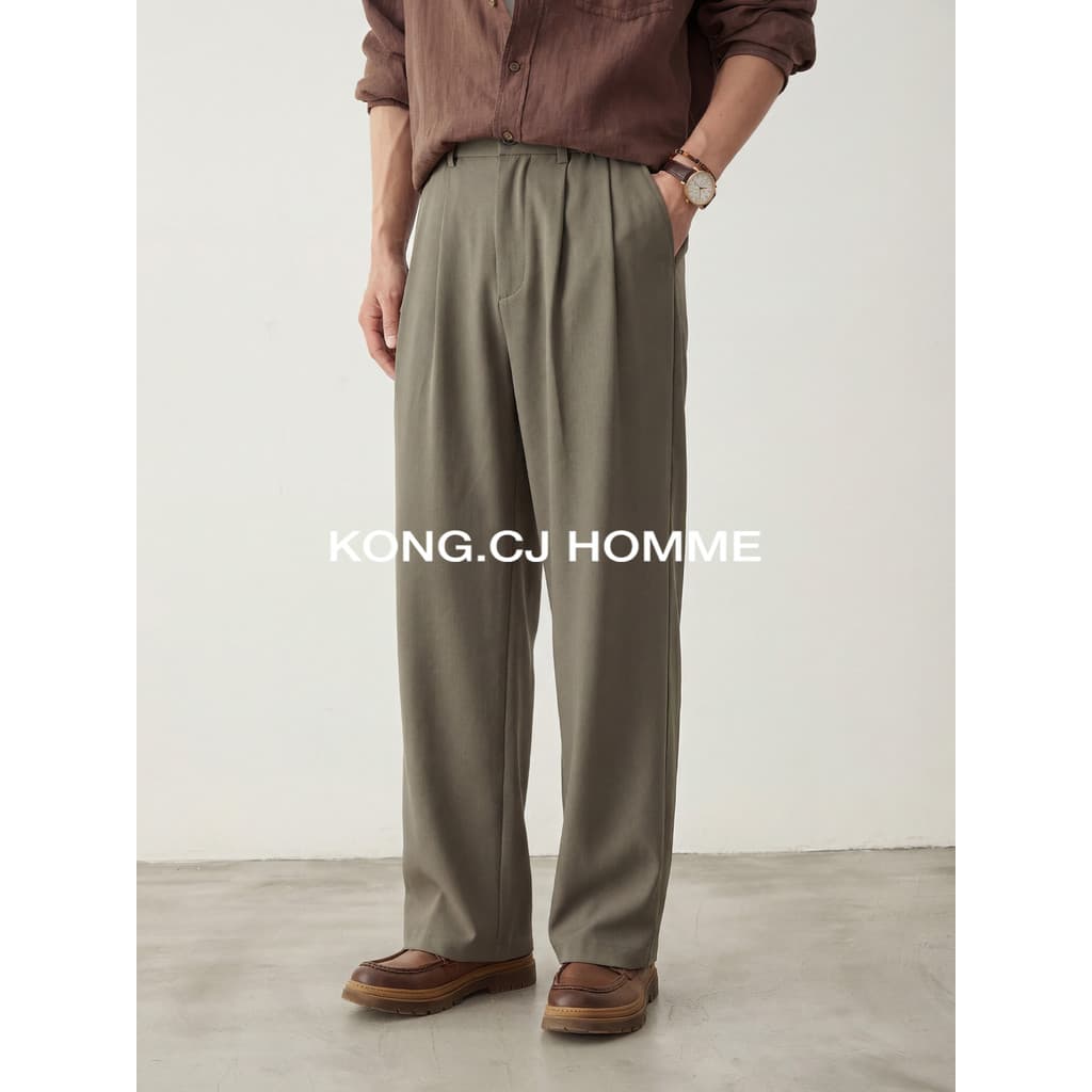 KCJ High-End Anti-rugas em linha reta calças casuais masculinas primavera verão estilo dinheiro velho All-Match perna la