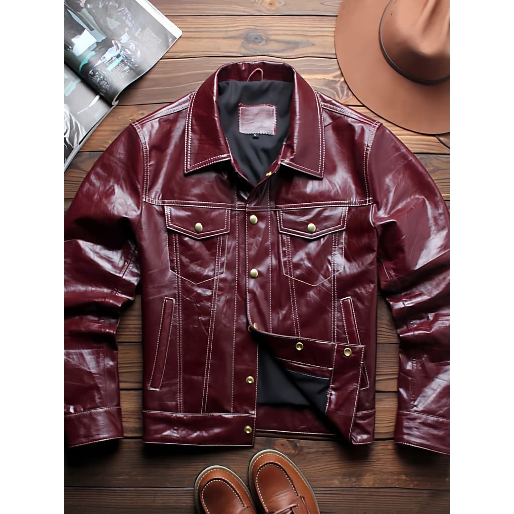 Americano Retro jaqueta de couro genuíno masculino fino-ajuste lapela leve couro na moda bonito roupas da motocicleta ja