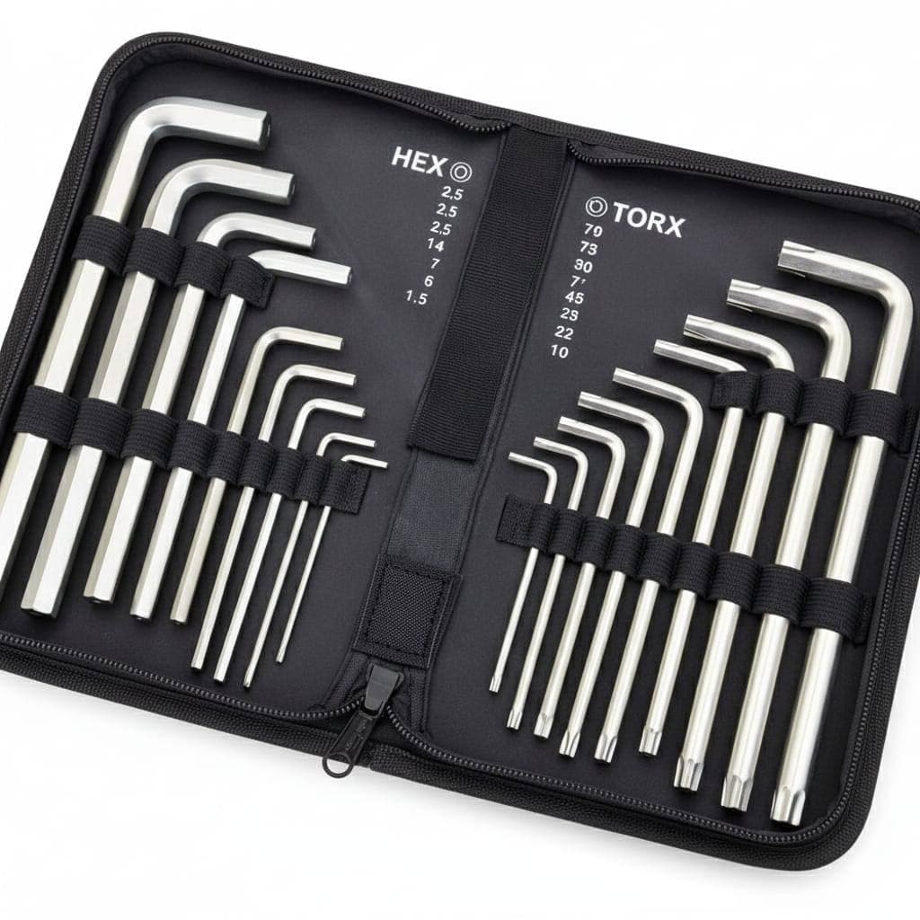 Jogo Chaves Longa Allen E Torx  Hexagonal 18 Pçs Mtx+ Estojo Prateado