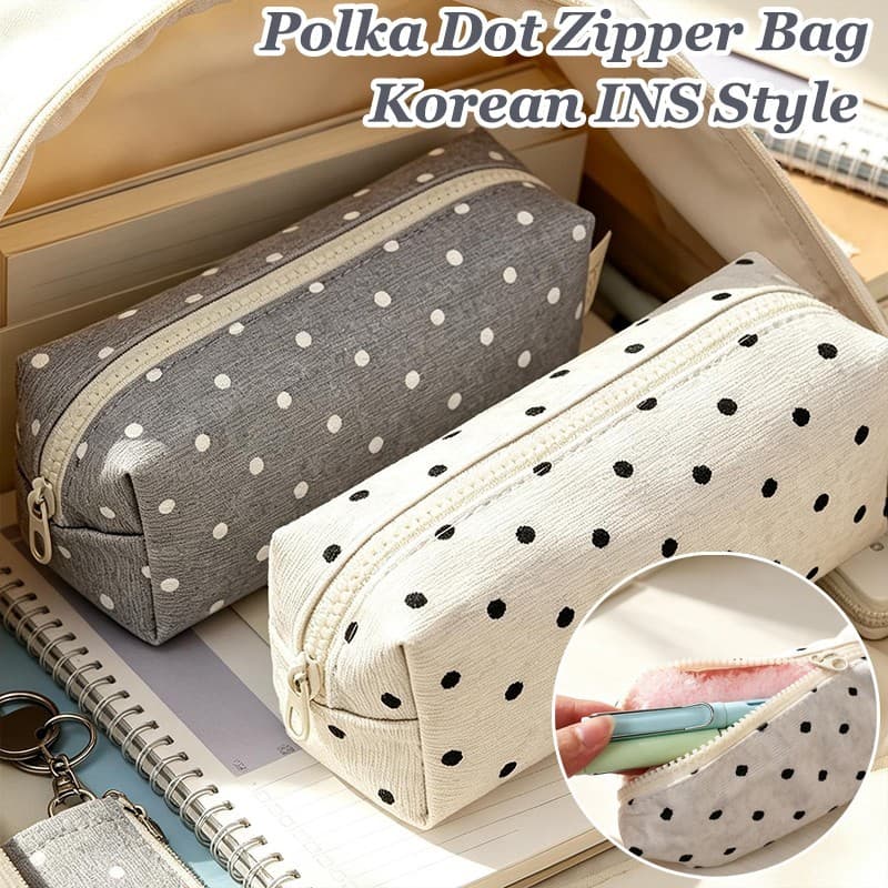 2-1Pcs Bolsa De Armazenamento Com Zíper De Bolinhas-Portátil , Durável-Higiene Para Maquiagem-Papelaria Estudantes-Grand