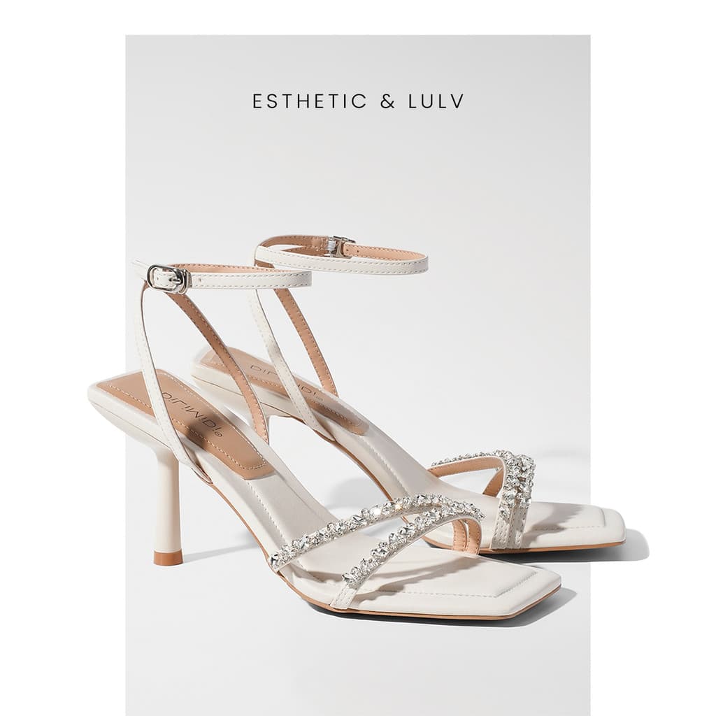 Beleza Deus Premium!Branco macio-sola sandálias de salto alto feminino verão strass cinta plana salto alto feminino verã