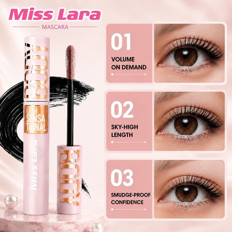 A Máscara para Cílios MISS LARA tem uma textura natural, não borra e proporciona efeito de alongamento.