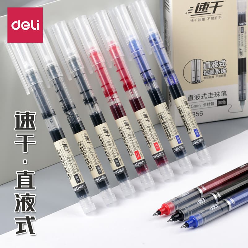 Deli caneta Roll-On líquida reta caneta de secagem rápida para estudantes 0.5 tubo de agulha completo caneta tinteiro de