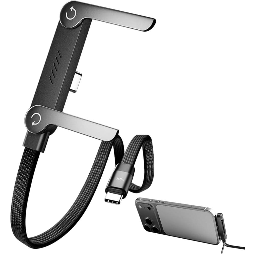 Cabo Carregador Invisível 2 em 1 Foluu com Suporte, Cabo de Carregamento Super Rápido de 5FT 240W com Suporte Dobrável,