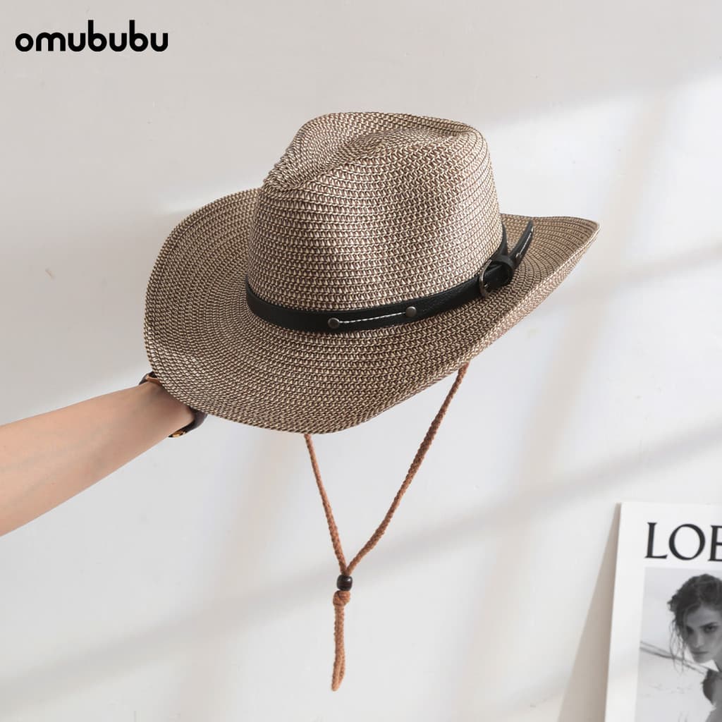 Chapéu de Cowboy ocidental enrolado chapéu de palha panamá chapéu de sol verão feminino All-Match viagem ao ar livre pro