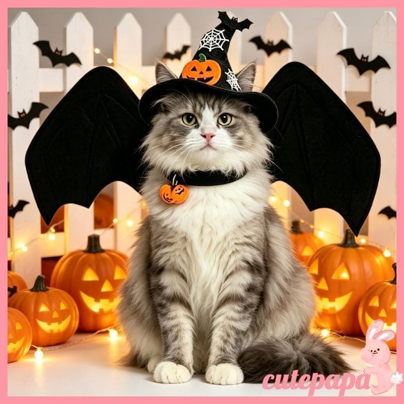 cutepa Conjunto Fantasia Para Animais Estimação Painel Asa Halloween Chapéu Pontiagudo Fotos Férias
