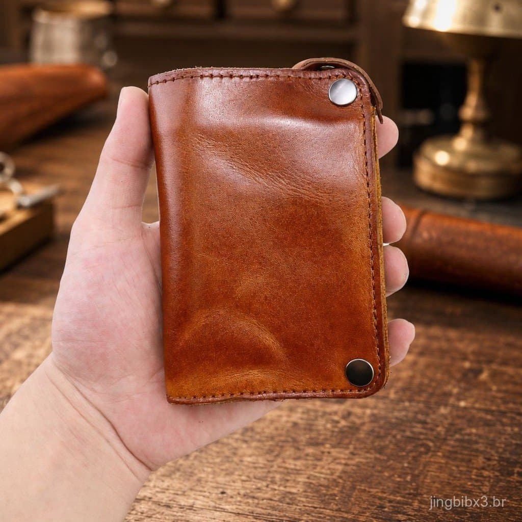 [Venda quente] Novo estilo carteira de couro curtido vegetal masculina Retro angustiado lavado couro japonês multifuncio