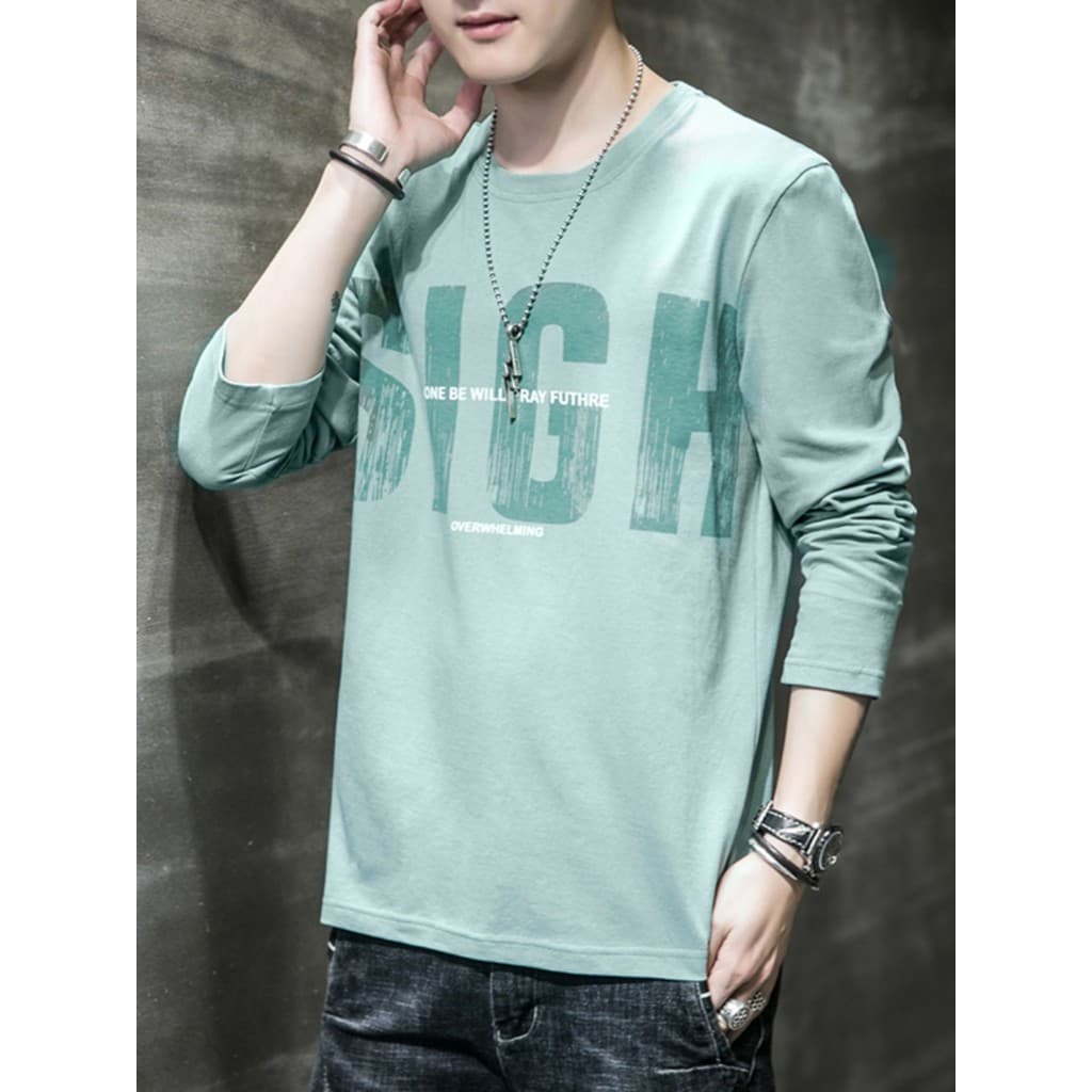Moda de manga comprida camiseta masculina outono novo estilo Casual solto em torno do pescoço camiseta topo bonito juven