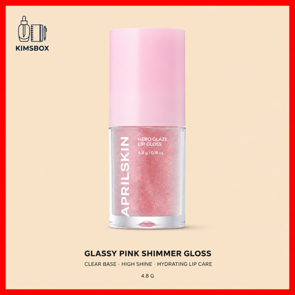 APRILSKIN Hero Glaze Lip Gloss 4.8g Transparente Rosa com Glitter Alto Brilho Hidratante