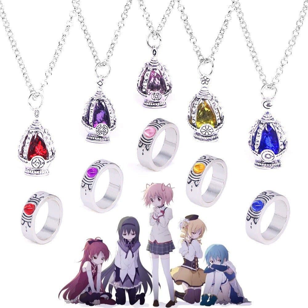 HW Colar De Alta Qualidade FLYTOP Puella Magi Madoka Magica Soul Gem + Conjunto Cosplay Anel