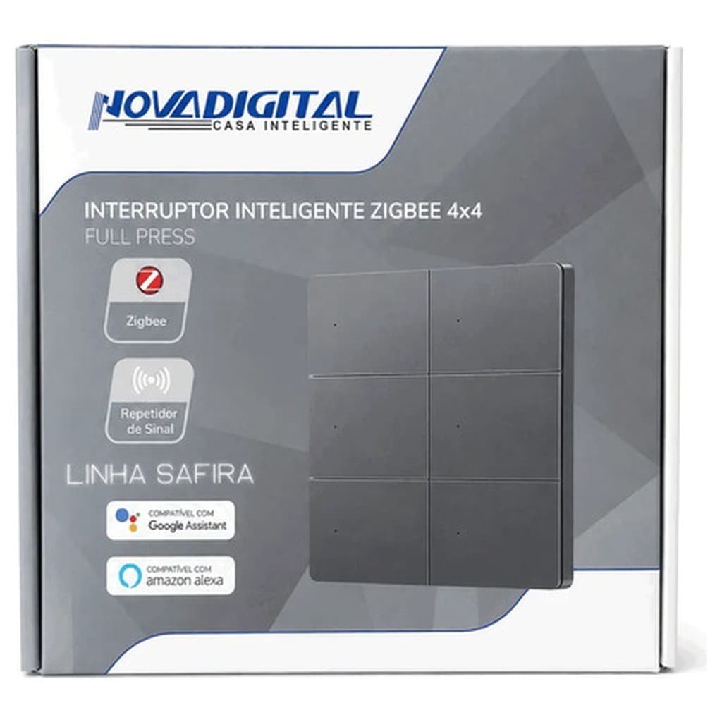 Interruptor Inteligente Safira Novadigital Zigbee 4x4 6 Sessão SA-6 Full Switch Compatível Alexa Google Home
